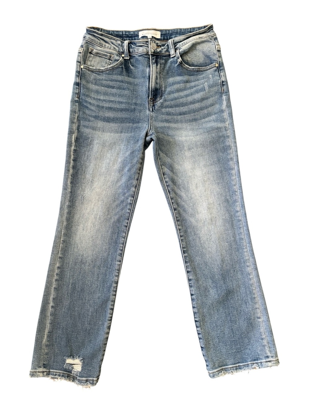 Risen Straight Ankle High Rise Distressed Light Wash Jeans 9/29